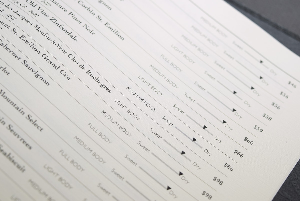 Menu “COURSE MEAL, FOOD, DRINK”