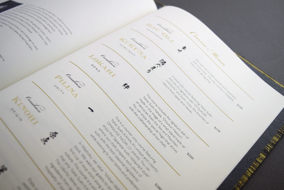 Menu “COURSE MEAL, FOOD, DRINK”